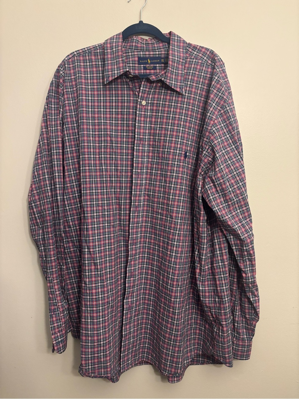 Ralph Lauren Pink & Blue Plaid Cotton Button-Down Shirt XXL Talk